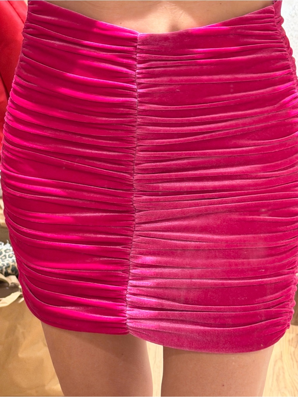 Zara Hot Pink Ruched Velvet Mini Skirt
